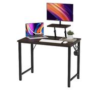PIPIPOXER Mesa Escritorio 80x40x75-91cm, Escritorio de Computadora Mesas con Soporte Monitor para Ordenador y Gancho, Escritorio para Estudiantes y Trabajadores, PC Mesa de Escritorio, Negro+Marrón
