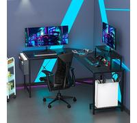 PIPIPOXER Mesa Gaming en Forma de L, Escritorio Gaming 105cmx80cm con Soporte Monitor, Ergonómico Mesa Escritorio Gaming con Tablero de Fibra de Carbono,Gaming Desk con Bolsa y Gancho para Auriculares
