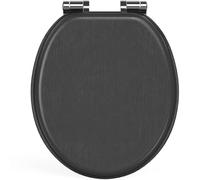 Pipishell tapa wc de Madera en Forma de O con Mecanismo de Cierre Suave y Bisagras de Metal Liso, tapadera wc universal de MDF de Cierre Lento, Fácil Montaje y Limpieza (Negro)