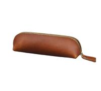 pipisweet 2 estuches de cuero vintage para lápices, artículos de papelería, estuche de almacenamiento con cremallera, estuche para lápices, gafas, suministros escolares, marrón oscuro, Talla única