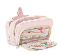 pipisweet 2 estuches multicapa de gran capacidad, una simple caja de papelería multiusos para estudiantes y bolsa de almacenamiento de maquillaje, Pink, Talla única