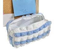 pipisweet 2 estuches para lápices Kawaii Puffs, estuche para cosméticos y bolígrafos, bonito estuche coreano para oficina, suministros de vuelta a la escuela, estudiantes, azul y blanco, Talla única