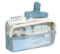 pipisweet 2 estuches transparentes para estudiantes, suministros escolares, bolsa de almacenamiento multifuncional, bonita bolsa de papelería para niños, estuche de maquillaje para niñas, Blue, Talla