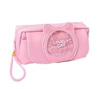 pipisweet Estuche para lápices con diseño de gato de arena movediza, estuche grande de tres capas para niñas, bolsa de papelería Kawaii, bolsa de dibujos animados con animales para estudiantes, Pink