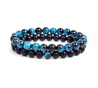 pipisweet Juego de 2 pulseras para parejas a distancia, piedra natural de lava, ojo de tigre, cuentas de yoga, para hombres y mujeres, cuerda elástica, regalo de joyería, talla única, 17 cm, 8 mm
