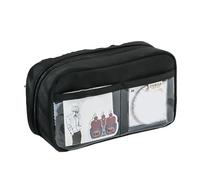 pipisweet Kawaii - Estuche de gran capacidad con 3 compartimentos para bolígrafos, doble apertura lateral, organizador de artículos de papelería para estudiantes, suministros escolares, Black, Talla