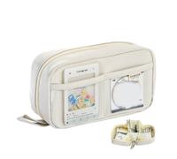 pipisweet Kawaii - Estuche de gran capacidad con 3 compartimentos para bolígrafos, doble apertura lateral, organizador de artículos de papelería para estudiantes, suministros escolares, beige, Talla