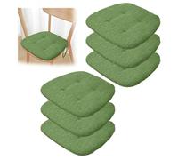 PIPOEI Set de 6 Cojines Acolchados para Silla de Comedor con Lazos, Antideslizantes, Interior y Exterior, U Cojine para Cocina, Hogar, Oficina y Patio Grass Green