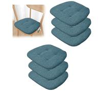 PIPOEI Set de 6 Cojines Acolchados para Silla de Comedor con Lazos, Antideslizantes, Interior y Exterior, U Cojine para Cocina, Hogar, Oficina y Patio Gray-Blue