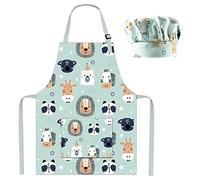 Pipoobear Delantal infantil con correa ajustable para niños y niñas, 100 % algodón, delantal de chef con bolsillo para cocina, Juego de 2 delantales y sombrero para edades de 2 a 6 años, Small