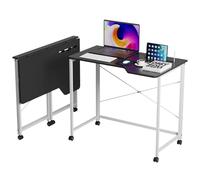 PIPOXER Mesa plegable para ordenador portátil con un corte y ruedas giratorias para dormitorio, oficina en casa, oficina de estudio, negro 90 x 56 x 75 cm