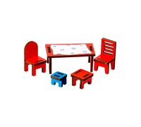 Pippi Langstrumpf Muebles de cocina - Juego de accesorios oficiales Pippi Langstrumpf con mesa, sillas y taburetes - Compatible con casa de muñecas Villa Kunterbunt - Diseño sueco - A partir de 3 años