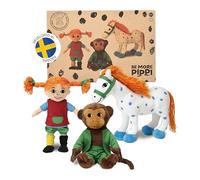 Pippi Langstrumpf Juego de peluche con muñeca de peluche Pippi (20 cm), Mr. Nilsson AFFE (16 cm) y pequeño tío caballo (22 cm), con licencia oficial, pequeño para niños