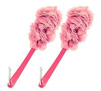 PIPUHA - Paquete de 2 cepillos de ducha con esponja de lufa exfoliante corporal con mango largo, lufa en un palo para hombres y mujeres, accesorios de baño para cepillos corporales