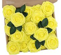 PIQIUQIU 25 Rosas Artificiales de Espuma, Rosas Artificiales, Rosas de Espuma para Manualidades, Bodas, Ramos de Novia, decoración del hogar (Amarillo)