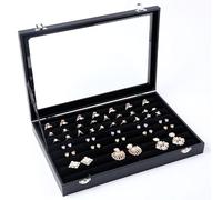 PIQIUQIU Anillo de terciopelo negro para joyas, sistema de almacenamiento de joyas, caja de joyería con tapa de cristal transparente para anillos, pendientes y gemelos