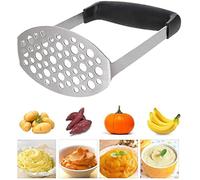 PIQIUQIU Machacador de patatas de acero inoxidable, triturador de patatas, triturador de verduras, triturador de patatas para lavavajillas, puré de patatas cremoso (negro, 12 × 7 × 17 cm)