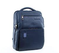 Piquadro Akron, Mochila de Piel, Delgada, con Sistema Antirrobo y Candado, Azul Marino