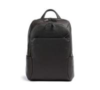 Piquadro Mochila cuadrada negra de cuero con compartimento para portátil de 39 cm marrón