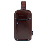 Piquadro Bolso de hombro cuadrado azul cuero 28 cm marrón