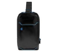 Piquadro Bolso de hombro cuadrado azul cuero 28 cm negro