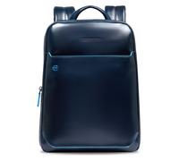 Piquadro Blue Square Mochila urbana Bloqueo RFID Piel natural 37 cm Compartimento para el portátil azul