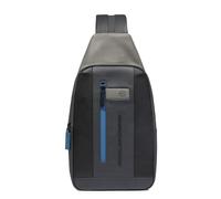 PIQUADRO Bolso bandolera de piel con iPad de 11 pulgadas, mochila negra, talla única, Negro y gris., Talla única