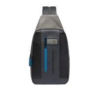 PIQUADRO Bolso bandolera de piel con iPad de 11 pulgadas, mochila negra, talla única, Negro y gris., Talla única