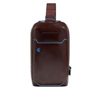 Piquadro Bolso de hombro cuadrado azul cuero 28 cm marrón