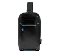 Piquadro Bolso de hombro cuadrado azul cuero 28 cm negro
