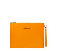 PIQUADRO - Bolso de Mano en Piel Blue Square - Hombre - Color Amarillo | Para Tablet Mini, Asa extraíble, Bolsillos internos, Dispositivos pequeños, Oficina, Viajes de trabajo, Correa de muñeca