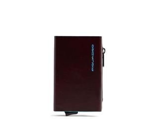 Piquadro - Cartera compacta Blue Square - en Metal y Cuero - Tarjetero automático, Monedero, protección RFID, 2 Compartimentos Interiores - Color Caoba - Hombre