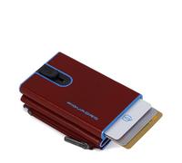 Piquadro - Cartera compacta Cuadrada Azul - en Metal y Piel - Tarjetero automático, Monedero, protección RFID, 2 Compartimentos Interiores - Color Tostado - Hombre