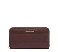 Piquadro - Cartera Grande de Piel con Cremallera para Mujer - Color Burdeos - Elegante y Funcional