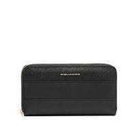 Piquadro - Cartera Grande de Piel con Cremallera para Mujer - Negra - Elegante y Funcional