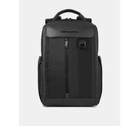 Piquadro Mochila con 2 compartimentos en piel y tela_PC14''. Negro