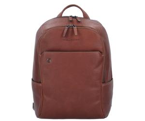 Piquadro Mochila cuadrada negra de cuero con compartimento para portátil de 39 cm marrón