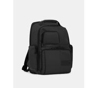 Piquadro Mochila de nylon reciclado y piel en negro con cremallera. Negro