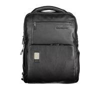 Piquadro, Mochila de Piel, Delgada, con Sistema Antirrobo y Candado, Negro