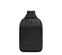 Piquadro - Mochila de un solo hombro para hombre - Compartimento compatible con iPadmini®, protección RFID, cuero fino - Color negro
