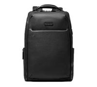 Piquadro - Mochila de viaje con huella dactilar - Cuero, correa del esternón, RFID - Soporte para PC 15,6" - Negro
