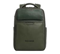 Piquadro - Mochila de viaje PC de 14" - Cuero, Bolsillo de microfibra, Bolsillo para AirPods, Amortiguador, RFID - Verde
