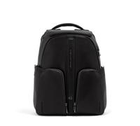 Piquadro - Mochila de Viaje Personalizable Porta PC 14" - Hombre - Negro | En piel, Protección antifraude RFID, Protección antigolpes, Alojamiento gafas, Bolsillo carga inalámbrica, Uso diario