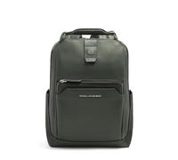 Piquadro - Mochila de Viaje Porta PC 14" de Piel - Hombre - Verde | Protección antifraude RFID, Protección antigolpes, Alojamiento para tracker, Alojamiento gafas, Tirantes ergonómicos