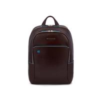 PIQUADRO Mochila Línea AZUL CUADRADO, en cuero marrón