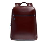 Piquadro - Mochila Para PC 14" Blue Square en Piel - Unisex - Caoba | Enganche para trolley, Tirantes acolchados, Compartimentos organizados, Elegante y Profesional, Oficina, Uso diario