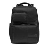 PIQUADRO - Mochila Para PC 14" en Piel y Tejido Técnico - Hombre - Negro | Enganche para trolley, Tirantes acolchados, Compartimentos organizados, Elegante y Funcional, Oficina, Uso diario