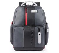 Piquadro - Mochila para portátil de 15,6" con luz LED - Cuero de primera calidad - Gris - Hombre