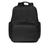 Piquadro Mochila de nylon reciclado y piel en negro con cremallera. Negro