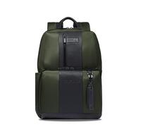Piquadro Mochila pequeña para portátil en tejido reciclado Hombre cuero y tejido verde bosque